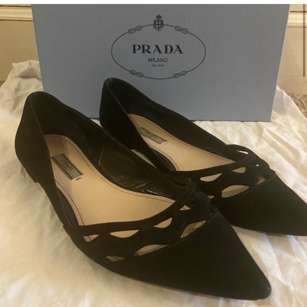 prada black pointed toe flats size 9 women
